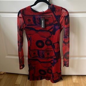 brand: pretty little thing, size:4 (S), body con mini dress, red